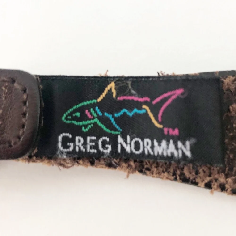 Greg Norman Leather Belt with Silver Toned Medallions Engraved Logo Brown 🟤⚪️